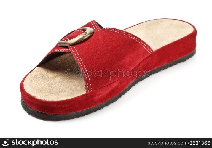 single red slipper isolated on white background