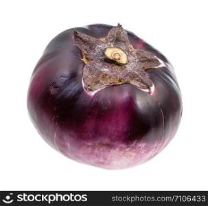 single ripe dark purple aubergine isolated on white background