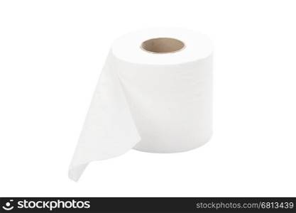 single rolled toilet paper isolated on white background with path