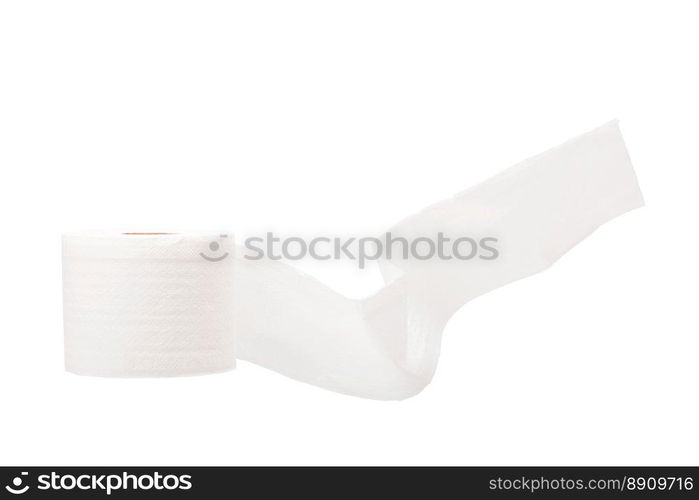 single rolled toilet paper waving isolated on white background with clipping path