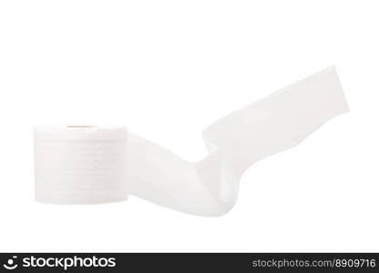 single rolled toilet paper waving isolated on white background with clipping path