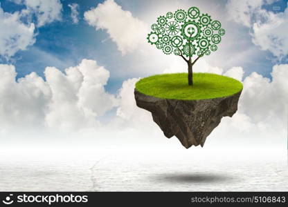 Single tree on floating island - 3d rendering