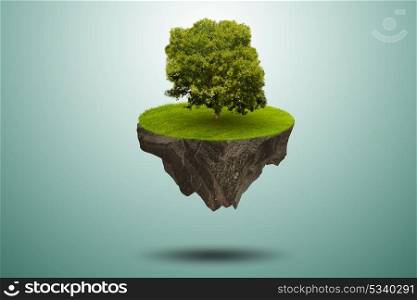 Single tree on floating island - 3d rendering