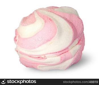 Single white and pink marshmallow isolated on white background