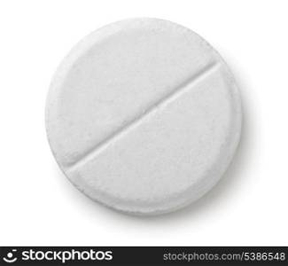 Single white pill isolated on white