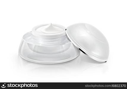 Single white rounded cosmetic jar on white background