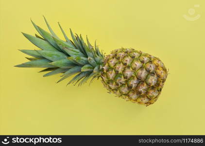 single whole fresh pineapple isolated on yellow background