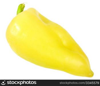Single yellow fresh pepper. Close-up. Isolated on white background. Studio photography.