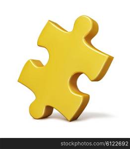 Single yellow puzzle piece isolated on white background. Single yellow puzzle piece isolated