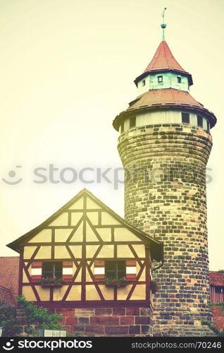 Sinnwell tower in Nuremberg Castle, Germany. Retro style filtered image