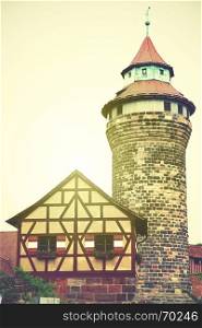 Sinnwell tower in Nuremberg Castle, Germany. Retro style filtered image