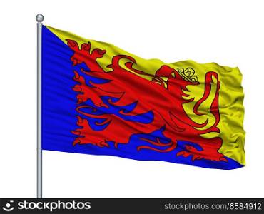 Sint Truiden City Flag On Flagpole, Country Belgium, Isolated On White Background. Sint Truiden City Flag On Flagpole, Belgium, Isolated On White Background