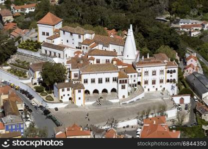 Sintra near Lisbon in Portugal. The Palace of Sintra, the former summer residence of Portuguese Royal family. A UNESCO World Heritage Site.