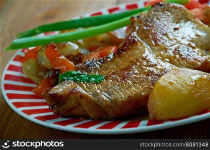 sipulipihvi - Onion steak.Finnish version of pork steak