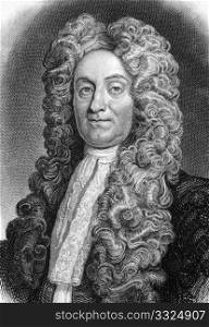 Sir Hans Sloane, 1st Baronet (1660-1753) on engraving from 1800s. Ulster-Scot physician and collector. Engraved for ther Naturalists Library.