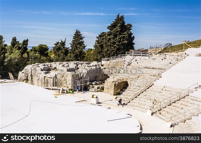 Siracusa - Sicily, Italy. Photo of ancient amphitheater ruins in Syracuse.