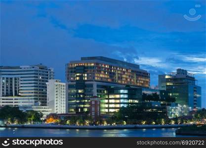 Siriraj Hospital in twilight. Building for care and treatment of patients.