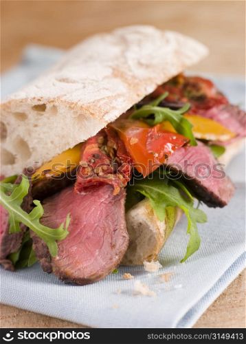 Sirloin Steak and Roasted Pepper Ciabatta Sandwich