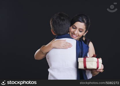 Sister hugging her brother at Bhaidooj