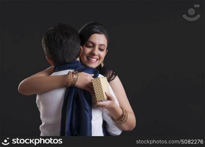 Sister hugging her brother at Bhaidooj