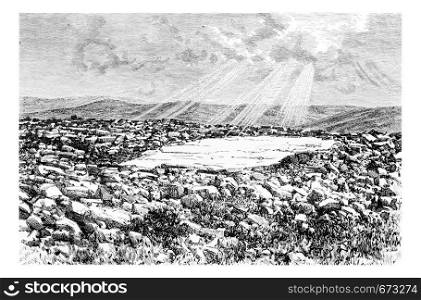 Site of the Temple on Mount Gerizim in Israel, vintage engraved illustration. Le Tour du Monde, Travel Journal, 1881