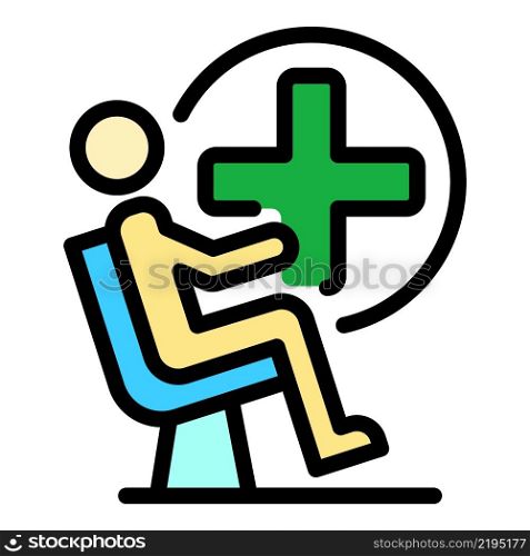 Sitting man and medical cross icon. Outline sitting man and medical cross vector icon color flat isolated. Sitting man and medical cross icon color outline vector