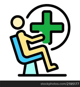 Sitting man and medical cross icon. Outline sitting man and medical cross vector icon color flat isolated. Sitting man and medical cross icon color outline vector
