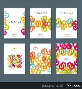 Six business brochure design layout template, with hexagon pattern.. Six business brochure design layout template, with hexagon pattern