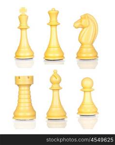 Six chess figures isolated on a white background