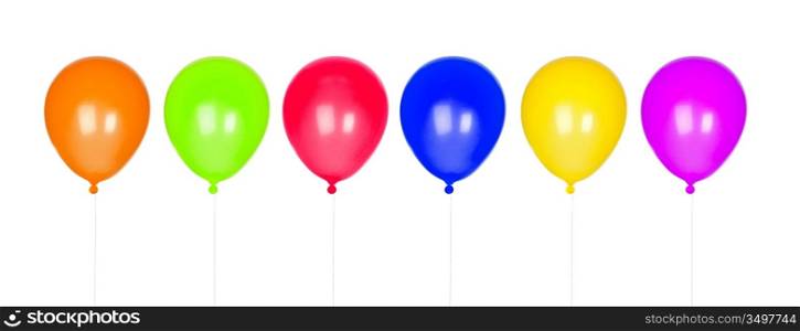 Six colorful balloons inflated isolated on white background