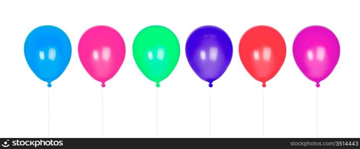 Six colorful balloons inflated isolated on white background
