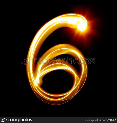 Six - Created by light numerals over black background