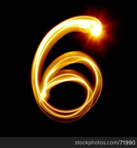 Six - Created by light numerals over black background