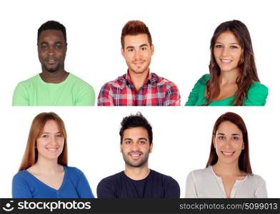 Six different adult persons isolated on a white background