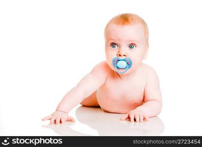 six-month-old baby on a white background