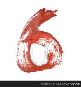 Six - Red numbers over white background