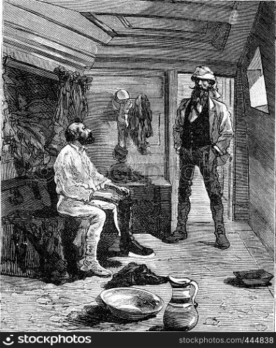 Six thousand miles through South America. The next morning aboard the Scotia. From Travel Diaries, vintage engraving, 1884-85.