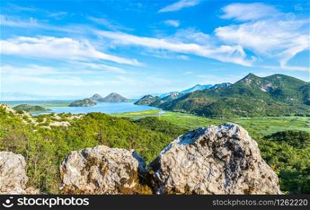 Skadar lake in mountains, view from above. Skadar lake from above