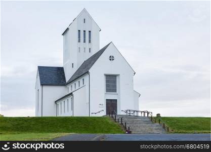 SKALHOLT, ICELAND - JULY 24: The modern Skalholt cathedral was completed in 1963, is pictured on July 24, 2016 and is situated on one of Iceland's most historic sites.