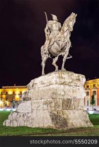 Skanderberg statue in the center, Tirana, Albania