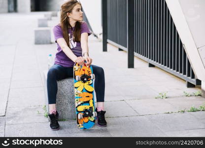 skateboarder girl looking left