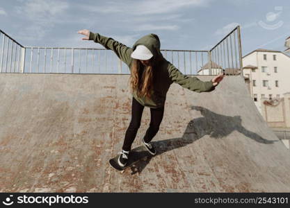 skateboarder girl ramp front view