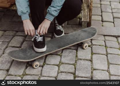 skater girl legs standing her skateboard 2
