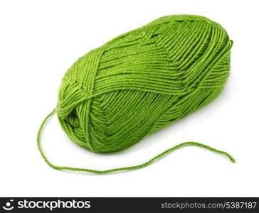 Skein of green yarn isolated on white