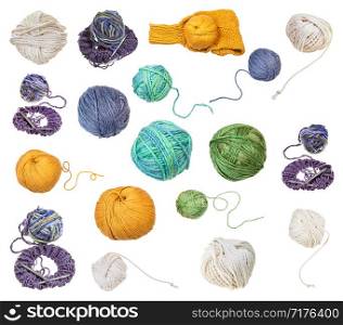 skein of greenish yellow melange yarn with unwound tail isolated on white background