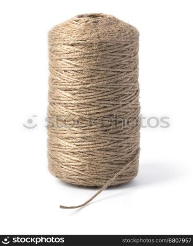 Skein of jute twine on the white background