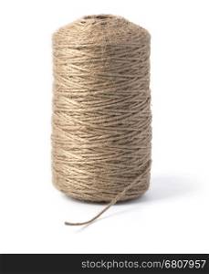 Skein of jute twine on the white background