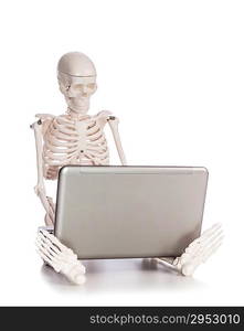 Skeleton working on laptop