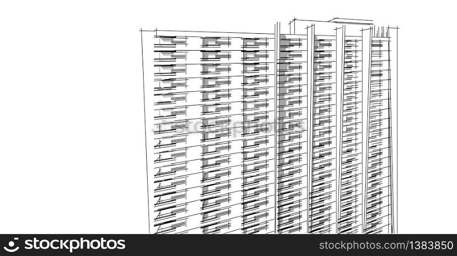 Sketch architecture. Concept of urban wireframe. Wireframe building 3D illustration of architecture