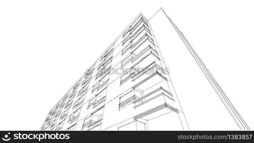 Sketch architecture. Concept of urban wireframe. Wireframe building 3D illustration of architecture